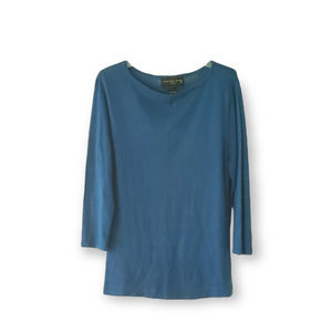 August Silk Blue 100% Silk Knit Boatneck 3/4 Sleeve Stretchy Sweater Large